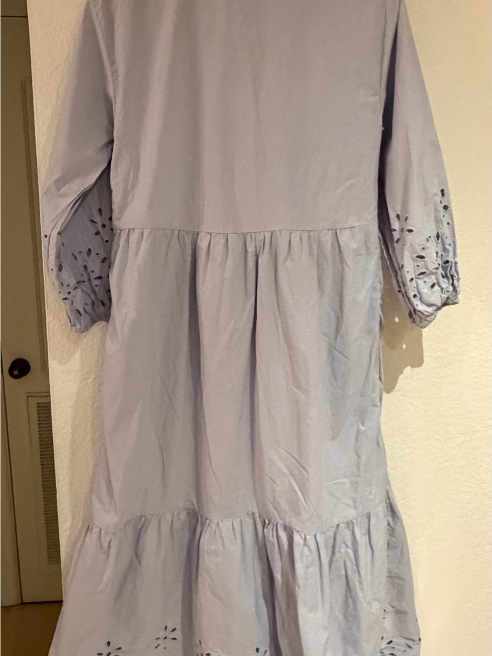 Anthropologie MAEVE Light Blue Button-Front Tiered Midi Dress with Eyelet Detail - Picture 4 of 10